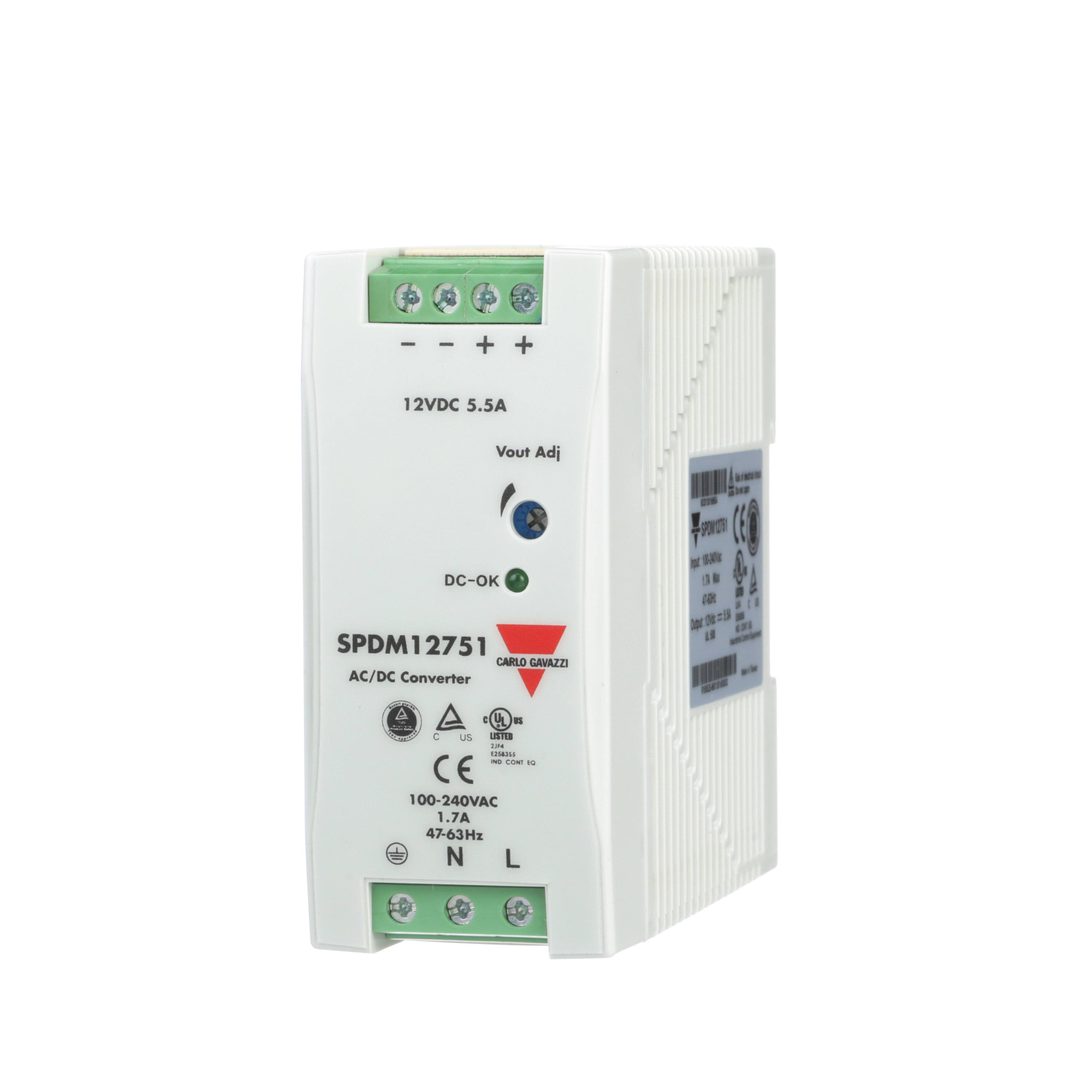 Carlo Gavazzi Switching Power Supply; 24VDC OUT; 3A; 85-264VAC / 120-375VDC IN; Single-Phase; DIN Rail Mount